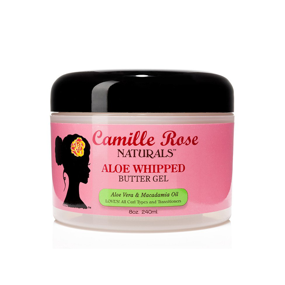 Camille Rose Aloe Whipped Styling Butter Gel are black hair products for natural hair care. This all natural twisting butter for 4c hair is a treatment for dry curly hair and uses aloe vera juice for hair growth, Growth-stimulating biotin extracted from algae and mango butter for hair moisture. This styling gel for natural hair can be used by women, children, and men with curly hair.