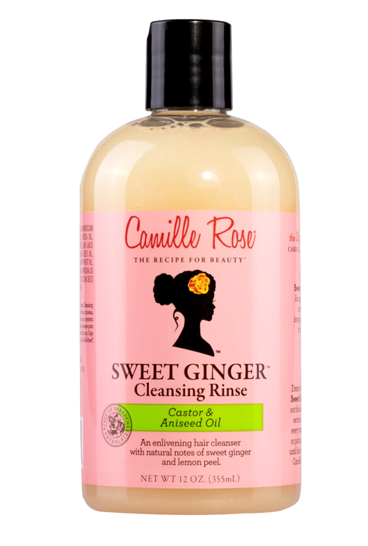 Camille Rose Sweet Ginger Cleansing Rinse is Our moisturizing water base is infused with sweet ginger root and lemon extracts for an enlivening, aromatic cleansing experience. Moisturizing oil droplets of aniseed, cassia and castor oil are stirred together to create this cleanse and soften ritual elixir. can be used by women, children, and men with curly hair. Purchase at the wh shop.